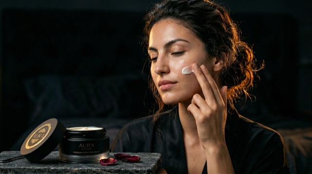 Modella applica crema