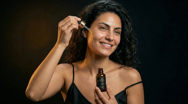 Modella applica siero